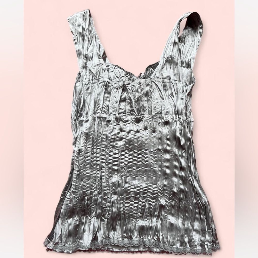 Sigrid Olsen Silver Pleated Satin Tank Top - Picture 5 of 8